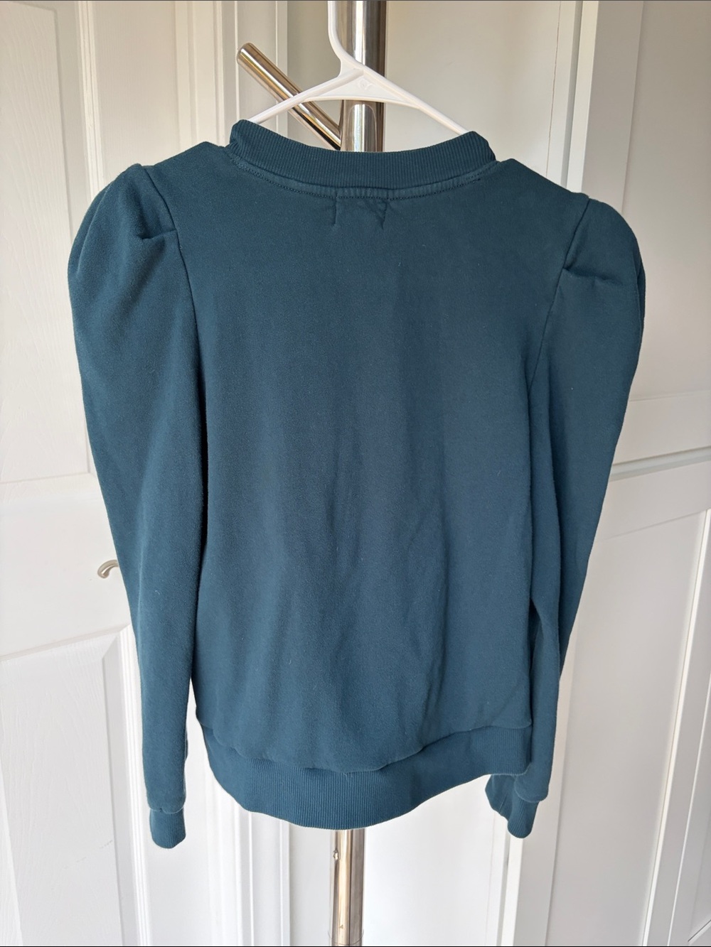 Nation LTD Dark Teal Puff Shoulder Henley Sweatshirt, Size M. - Picture 8 of 13